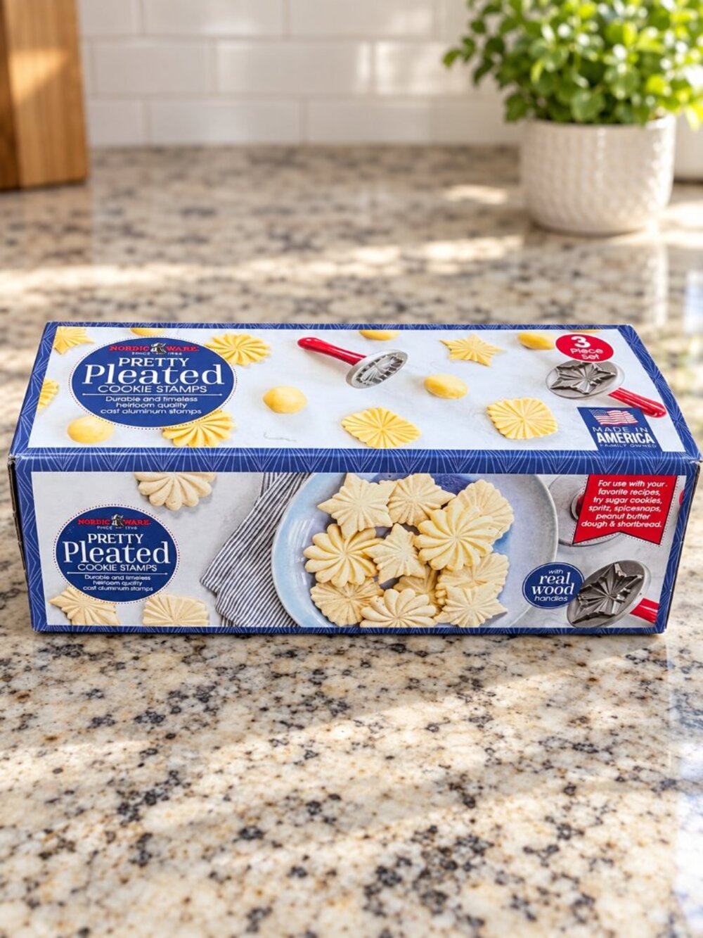 Nordic Ware Pretty Pleated Cookie Stamps 3-Piece Set Aluminum Wood Handle | New